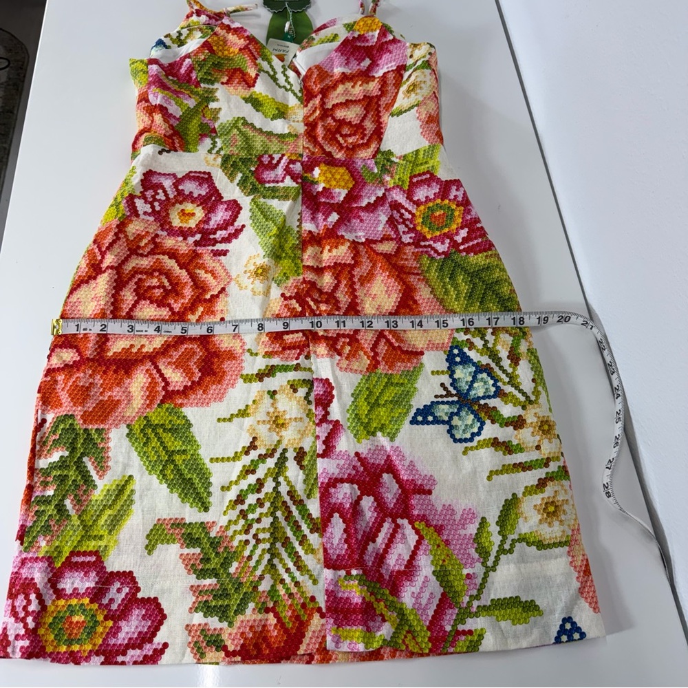 Farm Rio Vintage Floral Roses Adjustable Strap Summer Linen Resort‎ Mini Dress M - Picture 14 of 14